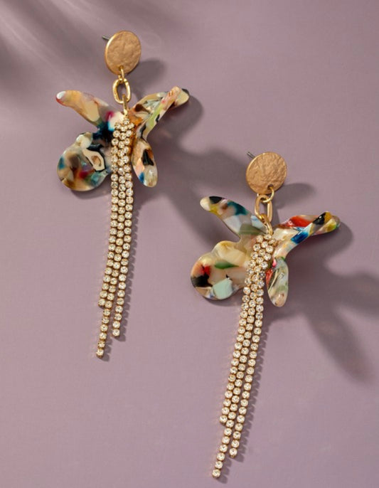 Flower Earrings w/ Rhinestones