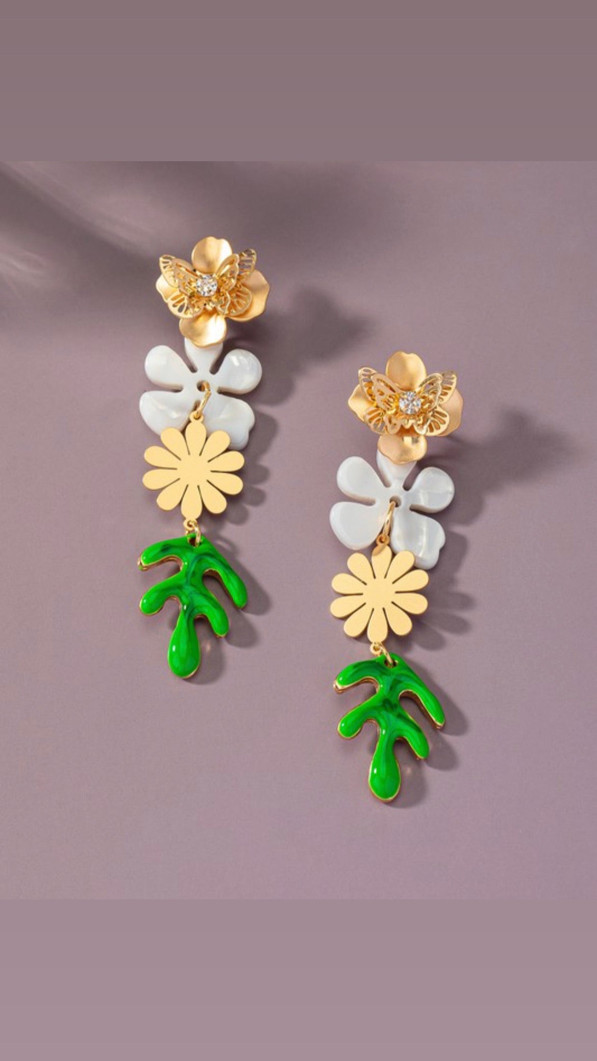 MultiFlower Linear Drop Earrings