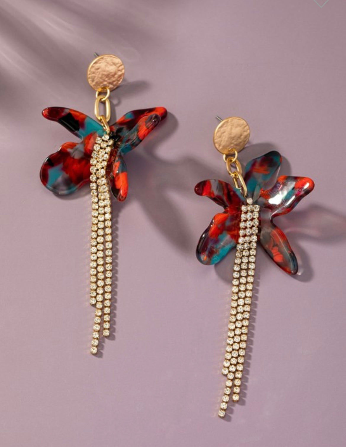 Flower Earrings w/ Rhinestones