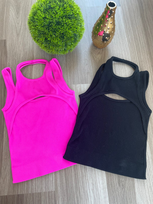 Basic Crop Top- Magenta & Black