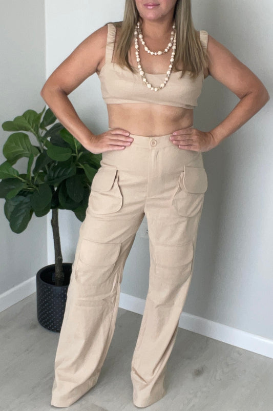 Julia Cargo Pant Set- Nude